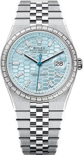 Rolex Land-Dweller 40 Platinum Ice Blue Honeycomb Motif Diamond Set Dial Baguette Diamond-Set Bezel Flat Jubilee Bracelet 127386TBR - 2025 - Carbon Watch Company