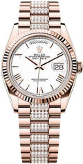 Rolex Day-Date 36 36mm White Dial Fluted Bezel President Bracelet - 128235 | 2024 Model - Carbon Watch Company
