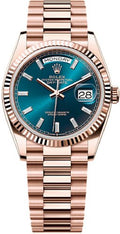 Rolex Day-Date 36 36mm Blue-Green Diamond-Set Dial Fluted Bezel President Bracelet - 128235 | 2024 Model - Carbon Watch Company