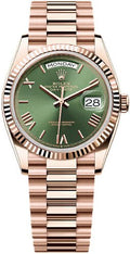 Rolex Day-Date 36mm Olive Green Dial Fluted Bezel President Bracelet - 128235 - 2025 - Carbon Watch Company