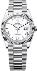 Rolex Day-Date 36 36mm White Dial Fluted Bezel President Bracelet - 128236 | 2024 Model - Carbon Watch Company