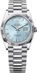 Rolex Day-Date 36 36mm Ice-Blue Dial Fluted Bezel President Bracelet - 128236 | 2024 Model - Carbon Watch Company