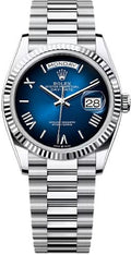 Rolex Day-Date 36 36mm Blue Ombré Dial Fluted Bezel President Bracelet - 128236 | 2024 Model - Carbon Watch Company
