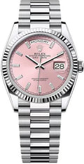 Rolex Day-Date 36 36mm Pink Diamond-Set Dial Fluted Bezel President Bracelet - 128236 | 2024 Model - Carbon Watch Company