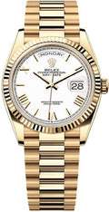 Rolex Day-Date 36 36mm White Dial Fluted Bezel President Bracelet - 128238 | 2024 Model - Carbon Watch Company