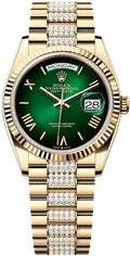 Rolex Day-Date 36 36mm Green Ombré Dial Fluted Bezel with Diamond-Set President Bracelet - 128238 | 2024 Model - Carbon Watch Company