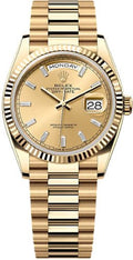 Rolex Day-Date 36 36mm Champagne Diamond-set Dial Fluted Bezel President Bracelet - 128238 | 2024 Model - Carbon Watch Company