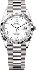 Rolex Day-Date 36 36mm White Roman Dial Fluted Bezel President Bracelet - 128239 | 2024 Model - Carbon Watch Company