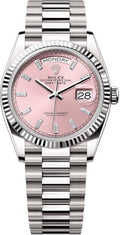 Rolex Day-Date 36 36mm Pink Diamond-Set Dial Fluted Bezel President Bracelet - 128239 | 2024 Model - Carbon Watch Company