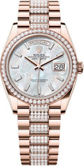 Rolex Day-Date 36 36mm White MOP Diamond-Set Dial Diamond-Set Bezel with Diamond-Set President Bracelet - 128345RBR | 2024 Model - Carbon Watch Company