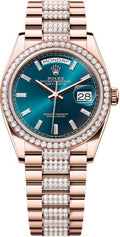 Rolex Day-Date 36 36mm Blue-Green Diamond-Set Dial Diamond-Set Bezel with Diamond-Set President Bracelet - 128345RBR | 2024 Model - Carbon Watch Company
