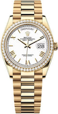 Rolex Day-Date 36 36mm White Dial Diamond-Set Bezel President Bracelet - 128348RBR | 2024 Model - Carbon Watch Company