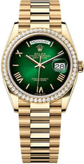 Rolex Day-Date 36 36mm Green Ombré Dial Diamond-Set Bezel President Bracelet - 128348RBR | 2024 Model - Carbon Watch Company