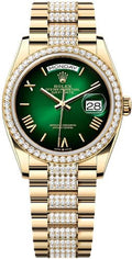 Rolex Day-Date 36 36mm Green Ombré Dial Diamond-Set Bezel with Diamond-Set President Bracelet - 128348RBR | 2024 Model - Carbon Watch Company