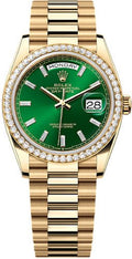 Rolex Day-Date 36 36mm Bright Green Diamond-Set Dial Diamond-Set Bezel President Bracelet - 128348RBR | 2024 Model - Carbon Watch Company