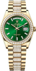 Rolex Day-Date 36 36mm Bright Green Diamond-Set Dial Diamond-Set Bezel with Diamond-Set President Bracelet - 128348RBR | 2024 Model - Carbon Watch Company
