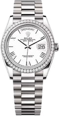 Rolex Day-Date 36 36mm White Dial Diamond-Set Bezel President Bracelet - 128349RBR | 2024 Model - Carbon Watch Company