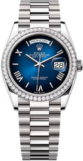 Rolex Day-Date 36 36mm Blue Ombré Dial Diamond-Set Bezel President Bracelet - 128349RBR | 2024 Model - Carbon Watch Company