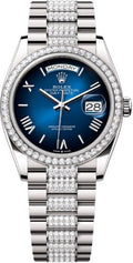 Rolex Day-Date 36 36mm Blue Ombré Roman Dial Diamond-Set Bezel with Diamond-Set President Bracelet - 128349RBR | 2024 Model - Carbon Watch Company