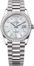 Rolex Day-Date 36 36mm White MOP Diamond-Set Dial Diamond-Set Bezel President Bracelet - 128349RBR | 2024 Model - Carbon Watch Company