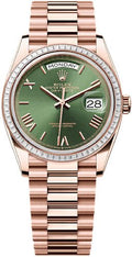 Rolex Day-Date 36mm Olive Green Dial Diamond Set Bezel President Bracelet - 128395TBR - 2025 - Carbon Watch Company