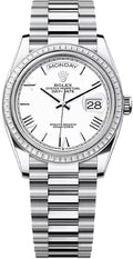 Rolex Day-Date 36 36mm White Roman Dial Diamond-Set Bezel President Bracelet - 128396TBR | 2024 Model - Carbon Watch Company