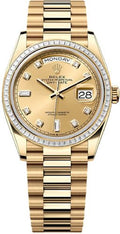 Rolex Day-Date 36 36mm Champagne Diamond Dial Diamond-Set Bezel President Bracelet - 128398TBR | 2024 Model - Carbon Watch Company