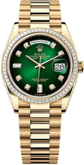 Rolex Day-Date 36 36mm Green Ombré Diamond Dial Diamond-Set Bezel President Bracelet - 128398TBR | 2024 Model - Carbon Watch Company