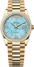 Rolex Day-Date 36 36mm Turquoise Diamond Dial Diamond-Set Bezel President Bracelet - 128398TBR | 2024 Model - Carbon Watch Company