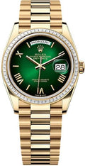 Rolex Day-Date 36 36mm Green Ombré Roman Dial Diamond-Set Bezel President Bracelet - 128398TBR | 2024 Model - Carbon Watch Company