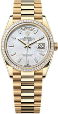 Rolex Day-Date 36 36mm White MOP Diamond-Set Dial Diamond-Set Bezel President Bracelet - 128398TBR | 2024 Model - Carbon Watch Company