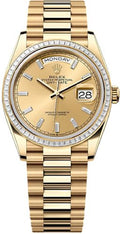 Rolex Day-Date 36 36mm Champagne Diamond-Set Dial Diamond-Set Bezel President Bracelet - 128398TBR | 2024 Model - Carbon Watch Company