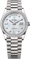 Rolex Day-Date 36 36mm White MOP Diamond-Set Dial Diamond-Set Bezel President Bracelet - 128399TBR | 2024 Model - Carbon Watch Company