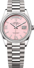 Rolex Day-Date 36 36mm Pink Opal Diamond-Set Dial Diamond-Set Bezel President Bracelet - 128399TBR | 2024 Model - Carbon Watch Company