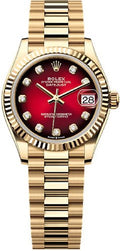 Rolex Datejust 31 Yellow Gold Red Ombré Diamond Set Dial Fluted Bezel President Bracelet - 278278 - 2025 - Carbon Watch Company
