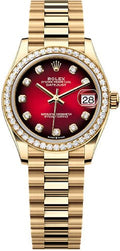 Rolex Datejust 31 Yellow Gold Red Ombré Diamond Set Dial Diamond Set Bezel President Bracelet - 278288RBR - 2025 - Carbon Watch Company