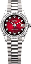 Rolex Datejust 31 White Gold Red Ombré Diamond Set Dial Diamond Set Bezel President Bracelet - 278289RBR - 2025 - Carbon Watch Company
