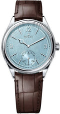 Rolex 1908 39mm Ice-Blue Dial Divided Bezel Leather Strap - 52506 | 2024 Model - Carbon Watch Company