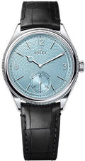 Rolex 1908 39mm Ice-Blue Dial Divided Bezel Matt Black Alligator Leather Strap - 52506 | 2024 Model - Carbon Watch Company