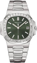Patek Philippe Nautilus Date Sweep Seconds Stainless Steel Diamonds Green Dial - 5711/1300A-001 - Carbon Watch Company